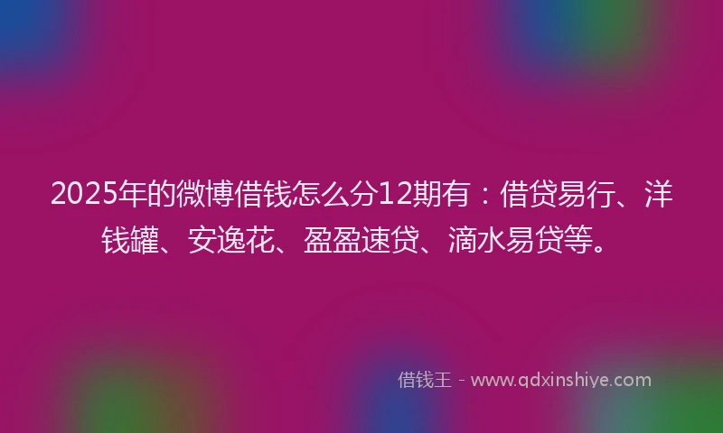 2025年的微博借钱怎么分12期有：借贷易行、洋钱罐、安逸花、盈盈速贷、滴水易贷等。