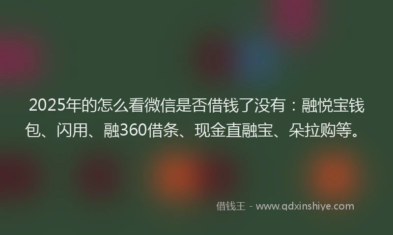 2025年的怎么看微信是否借钱了没有:融悦宝钱包、闪用、融360借条、现金直融宝、朵拉购等。