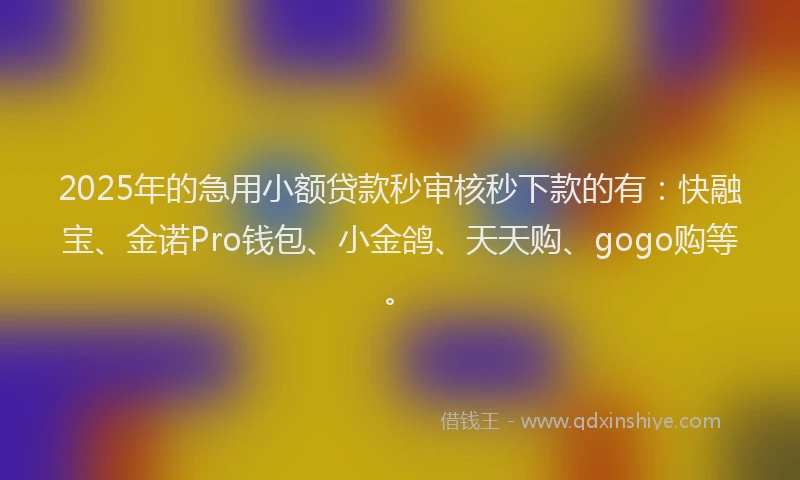 2025年的急用小额贷款秒审核秒下款的有：快融宝、金诺Pro钱包、小金鸽、天天购、gogo购等。