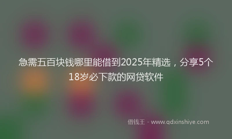 急需五百块钱哪里能借到2025年精选，分享5个18岁必下款的网贷软件
