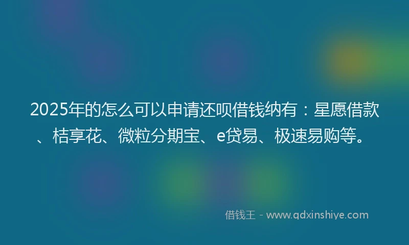 2025年的怎么可以申请还呗借钱纳有：星愿借款、桔享花、微粒分期宝、e贷易、极速易购等。