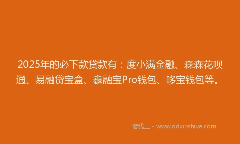 2025年的必下款贷款有：度小满金融、森森花呗通、易融贷宝盒、鑫融宝Pro钱包、哆宝钱包等。