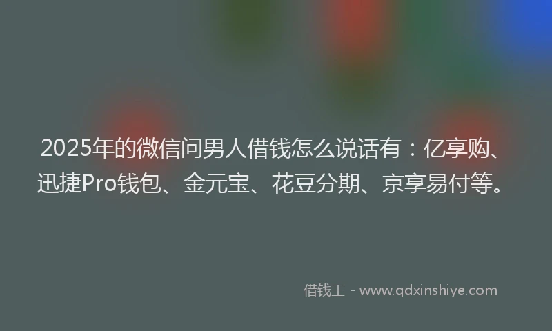 2025年的微信问男人借钱怎么说话有：亿享购、迅捷Pro钱包、金元宝、花豆分期、京享易付等。