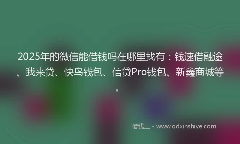 2025年的微信能借钱吗在哪里找有：钱速借融途、我来贷、快鸟钱包、信贷Pro钱包、新鑫商城等。