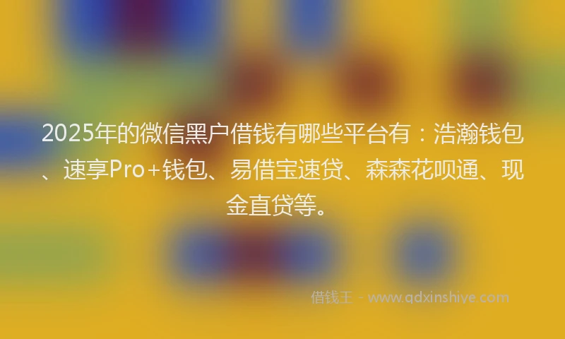 2025年的微信黑户借钱有哪些平台有：浩瀚钱包、速享Pro+钱包、易借宝速贷、森森花呗通、现金直贷等。
