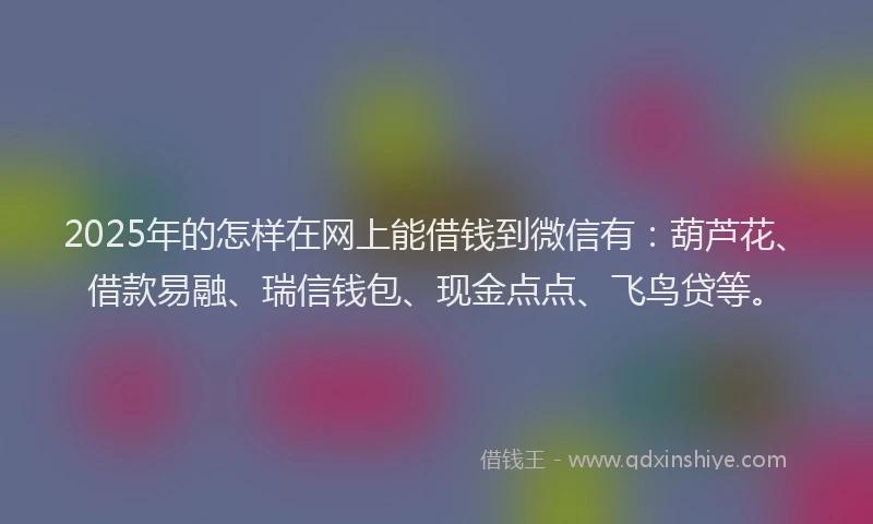 2025年的怎样在网上能借钱到微信有：葫芦花、借款易融、瑞信钱包、现金点点、飞鸟贷等。