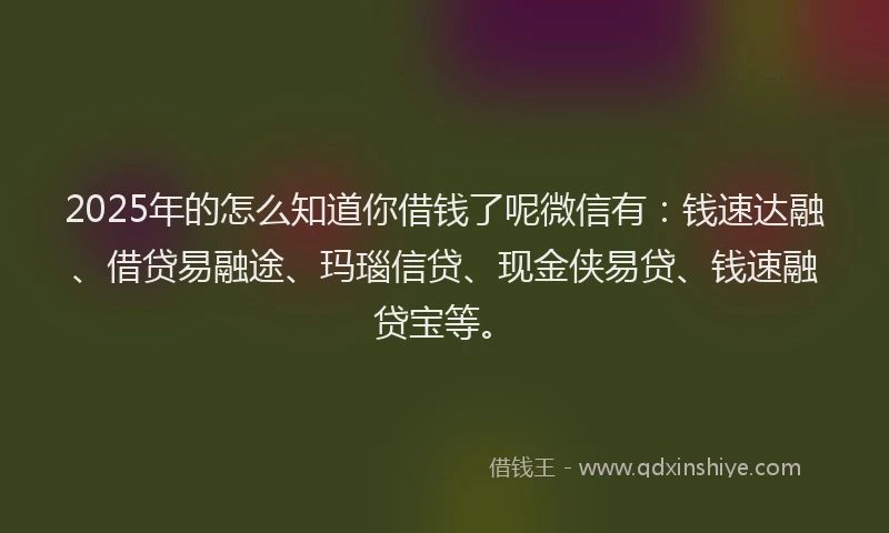 2025年的怎么知道你借钱了呢微信有：钱速达融、借贷易融途、玛瑙信贷、现金侠易贷、钱速融贷宝等。