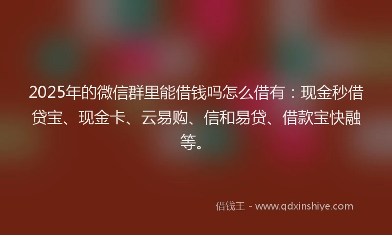 2025年的微信群里能借钱吗怎么借有：现金秒借贷宝、现金卡、云易购、信和易贷、借款宝快融等。