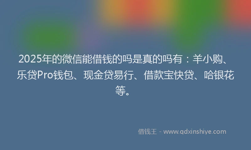 2025年的微信能借钱的吗是真的吗有：羊小购、乐贷Pro钱包、现金贷易行、借款宝快贷、哈银花等。
