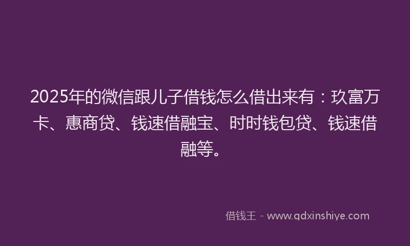 2025年的微信跟儿子借钱怎么借出来有：玖富万卡、惠商贷、钱速借融宝、时时钱包贷、钱速借融等。