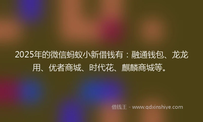 2025年的微信蚂蚁小新借钱有：融通钱包、龙龙用、优者商城、时代花、麒麟商城等。