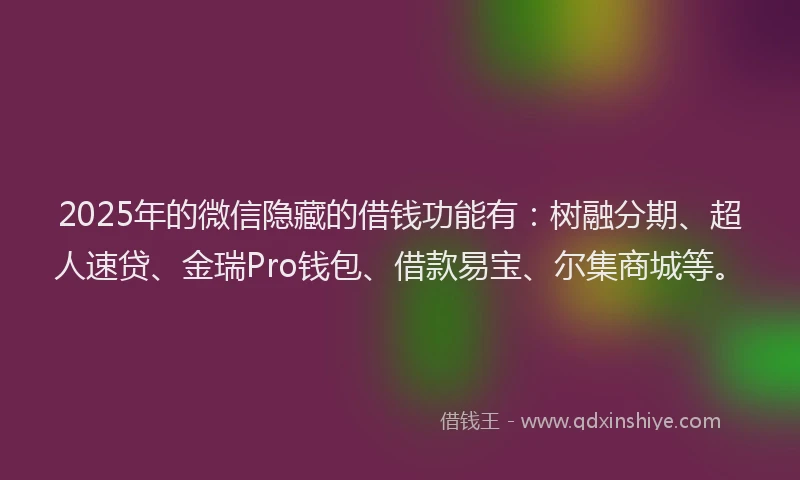 2025年的微信隐藏的借钱功能有：树融分期、超人速贷、金瑞Pro钱包、借款易宝、尔集商城等。