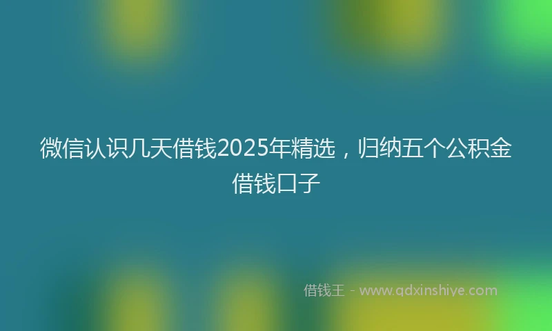 微信认识几天借钱2025年精选，归纳五个公积金借钱口子