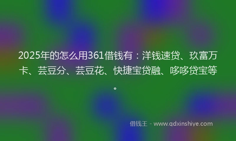 2025年的怎么用361借钱有：洋钱速贷、玖富万卡、芸豆分、芸豆花、快捷宝贷融、哆哆贷宝等。