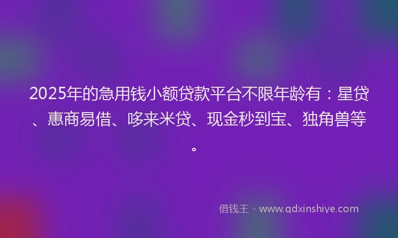 2025年的急用钱小额贷款平台不限年龄有：星贷、惠商易借、哆来米贷、现金秒到宝、独角兽等。