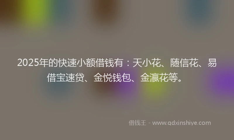 2025年的快速小额借钱有：天小花、随信花、易借宝速贷、金悦钱包、金瀛花等。