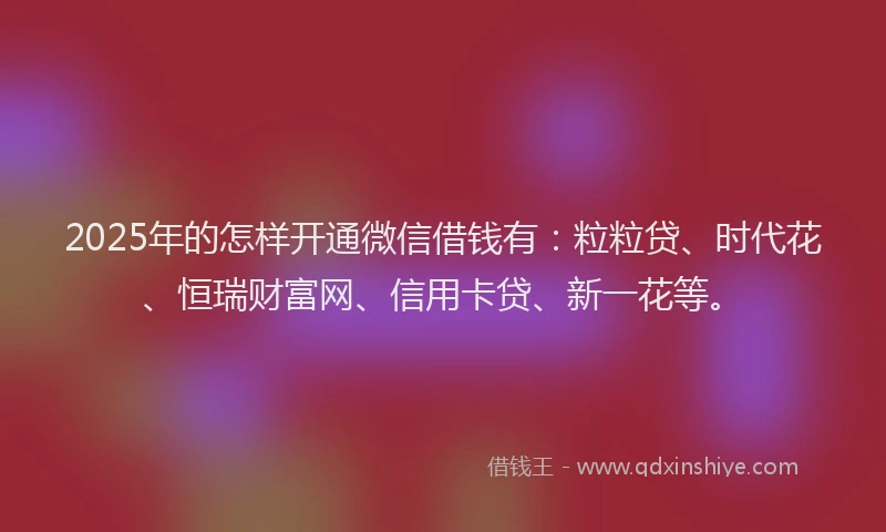 2025年的怎样开通微信借钱有：粒粒贷、时代花、恒瑞财富网、信用卡贷、新一花等。