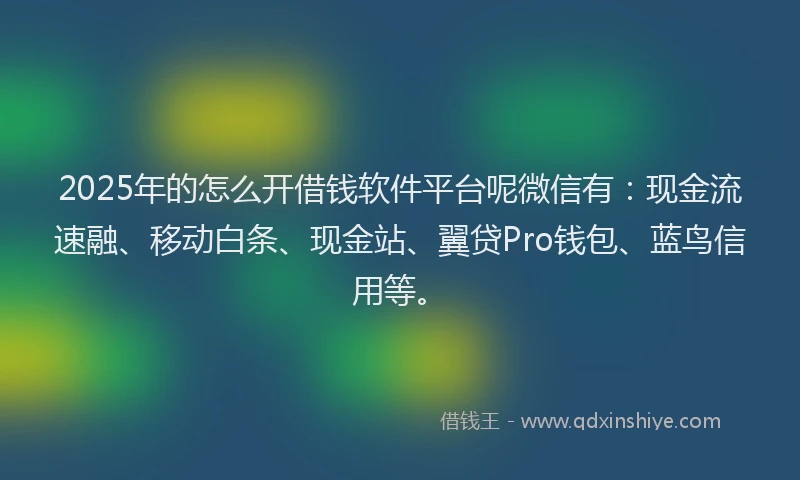 2025年的怎么开借钱软件平台呢微信有：现金流速融、移动白条、现金站、翼贷Pro钱包、蓝鸟信用等。