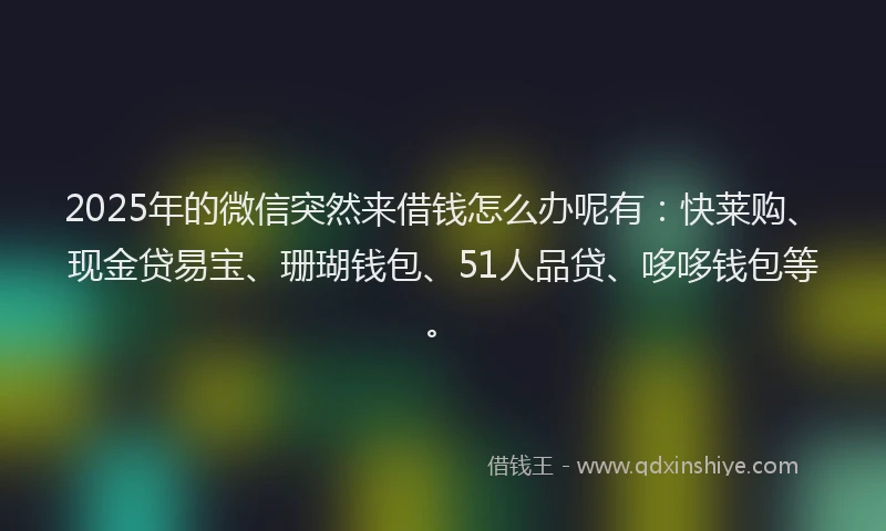 2025年的微信突然来借钱怎么办呢有：快莱购、现金贷易宝、珊瑚钱包、51人品贷、哆哆钱包等。