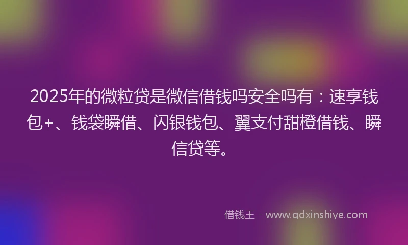 2025年的微粒贷是微信借钱吗安全吗有：速享钱包+、钱袋瞬借、闪银钱包、翼支付甜橙借钱、瞬信贷等。