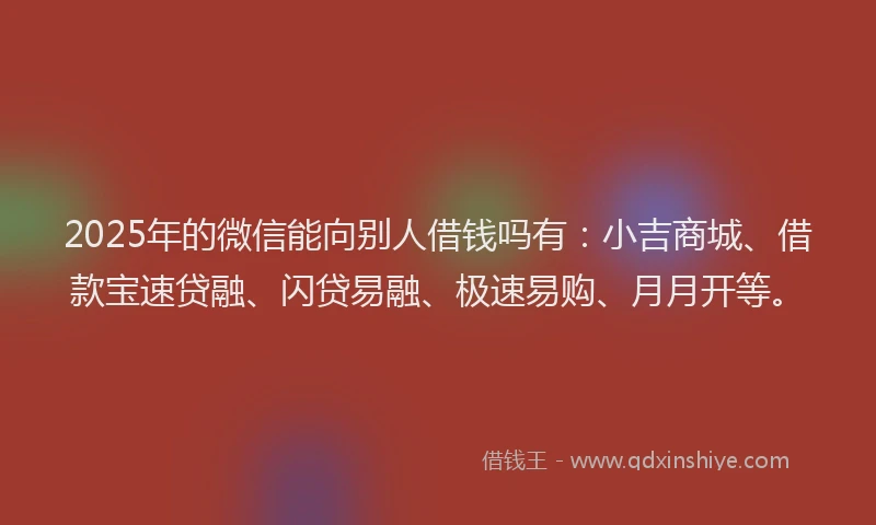 2025年的微信能向别人借钱吗有：小吉商城、借款宝速贷融、闪贷易融、极速易购、月月开等。