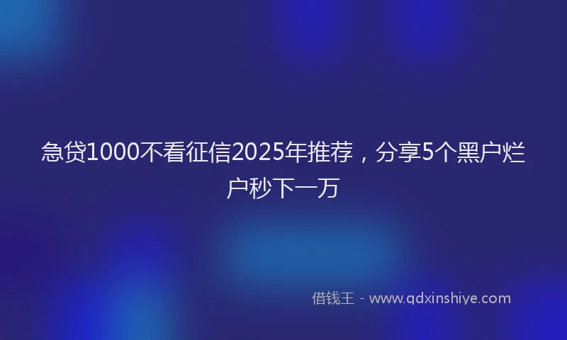 急贷1000不看征信2025年推荐，分享5个黑户烂户秒下一万