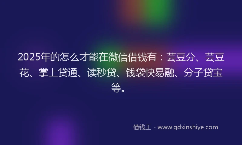 2025年的怎么才能在微信借钱有：芸豆分、芸豆花、掌上贷通、读秒贷、钱袋快易融、分子贷宝等。