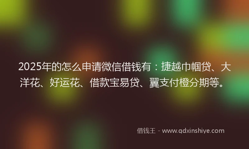 2025年的怎么申请微信借钱有：捷越巾帼贷、大洋花、好运花、借款宝易贷、翼支付橙分期等。