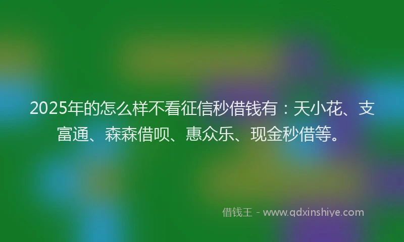 2025年的怎么样不看征信秒借钱有：天小花、支富通、森森借呗、惠众乐、现金秒借等。