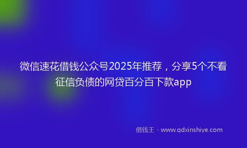 微信速花借钱公众号2025年推荐，分享5个不看征信负债的网贷百分百下款app