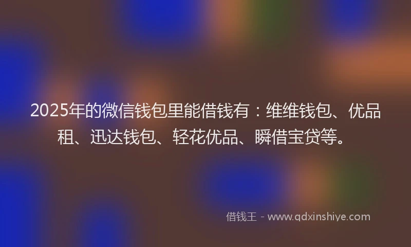 2025年的微信钱包里能借钱有：维维钱包、优品租、迅达钱包、轻花优品、瞬借宝贷等。