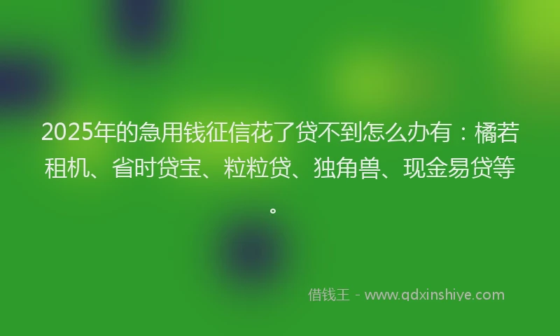 2025年的急用钱征信花了贷不到怎么办有：橘若租机、省时贷宝、粒粒贷、独角兽、现金易贷等。