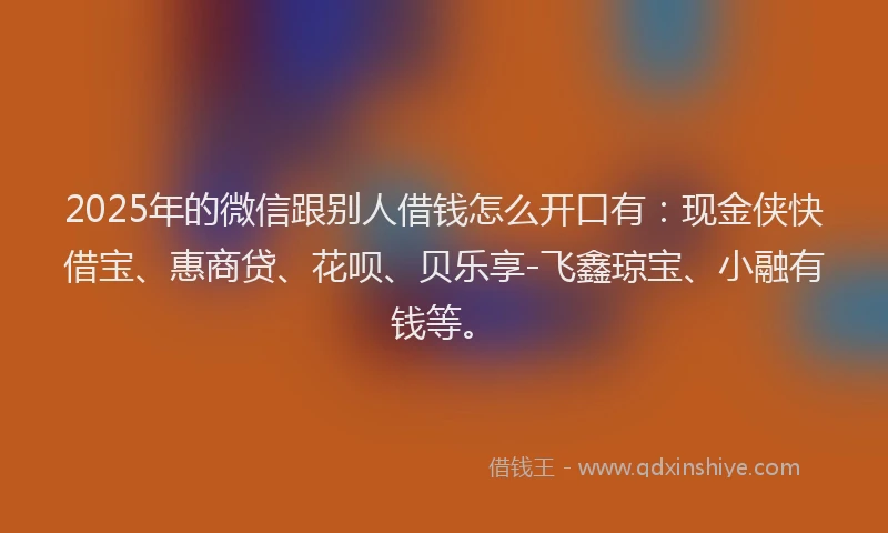 2025年的微信跟别人借钱怎么开口有：现金侠快借宝、惠商贷、花呗、贝乐享-飞鑫琼宝、小融有钱等。