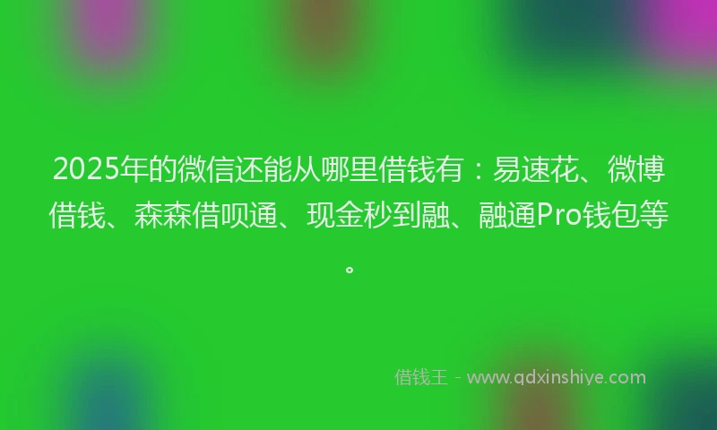 2025年的微信还能从哪里借钱有：易速花、微博借钱、森森借呗通、现金秒到融、融通Pro钱包等。