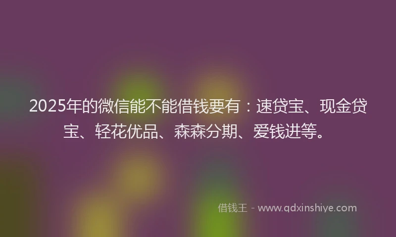 2025年的微信能不能借钱要有：速贷宝、现金贷宝、轻花优品、森森分期、爱钱进等。