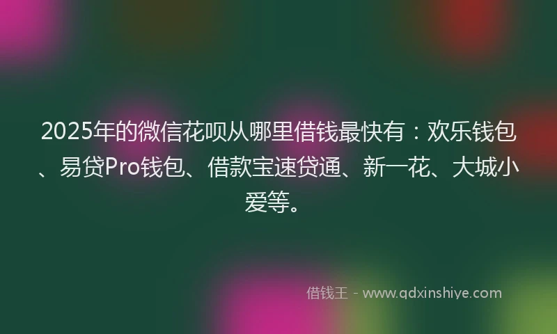 2025年的微信花呗从哪里借钱最快有：欢乐钱包、易贷Pro钱包、借款宝速贷通、新一花、大城小爱等。