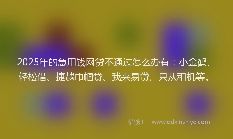 2025年的急用钱网贷不通过怎么办有：小金鹤、轻松借、捷越巾帼贷、我来易贷、只从租机等。