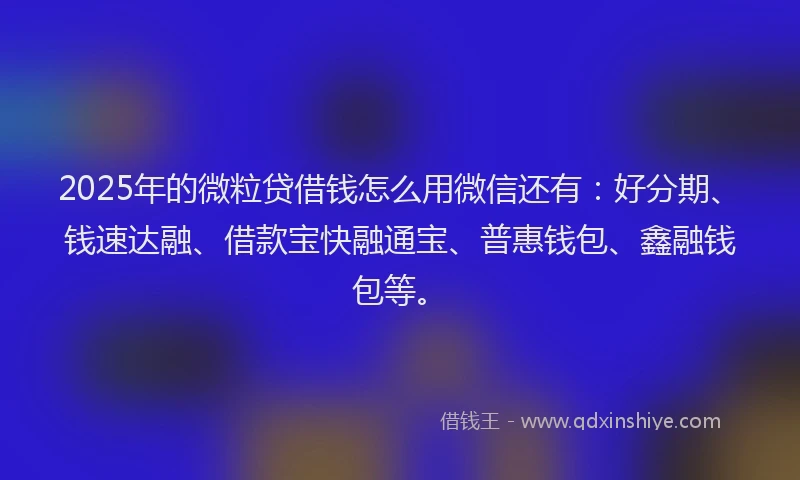 2025年的微粒贷借钱怎么用微信还有：好分期、钱速达融、借款宝快融通宝、普惠钱包、鑫融钱包等。