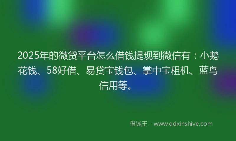 2025年的微贷平台怎么借钱提现到微信有：小鹅花钱、58好借、易贷宝钱包、掌中宝租机、蓝鸟信用等。
