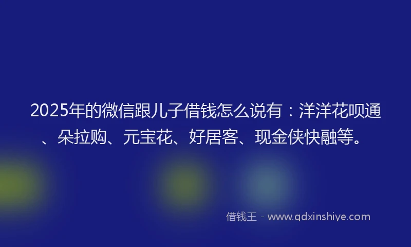 2025年的微信跟儿子借钱怎么说有：洋洋花呗通、朵拉购、元宝花、好居客、现金侠快融等。