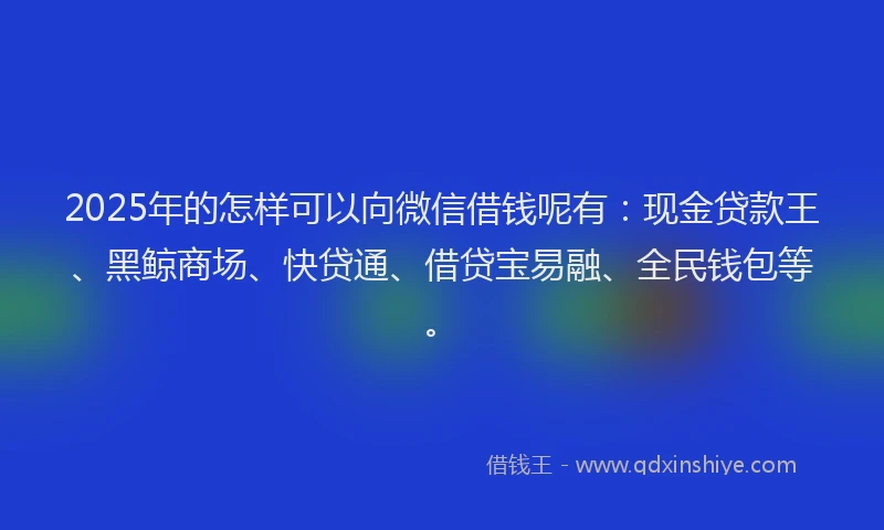 2025年的怎样可以向微信借钱呢有：现金贷款王、黑鲸商场、快贷通、借贷宝易融、全民钱包等。