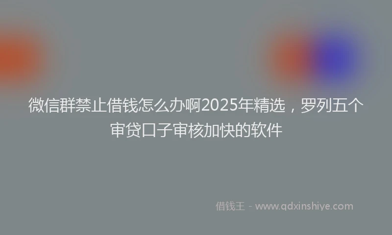 微信群禁止借钱怎么办啊2025年精选，罗列五个审贷口子审核加快的软件