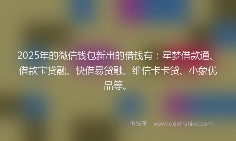 2025年的微信钱包新出的借钱有：星梦借款通、借款宝贷融、快借易贷融、维信卡卡贷、小象优品等。