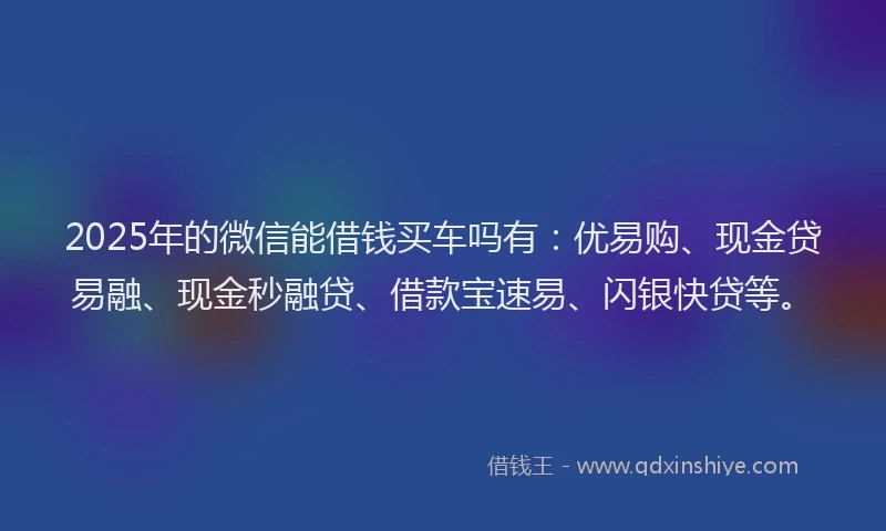 2025年的微信能借钱买车吗有：优易购、现金贷易融、现金秒融贷、借款宝速易、闪银快贷等。
