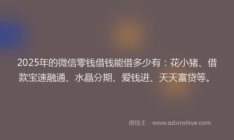 2025年的微信零钱借钱能借多少有：花小猪、借款宝速融通、水晶分期、爱钱进、天天富贷等。