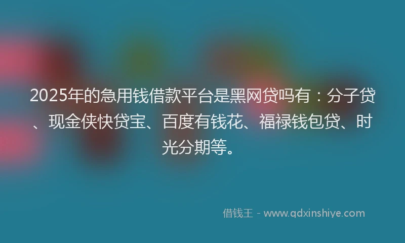 2025年的急用钱借款平台是黑网贷吗有：分子贷、现金侠快贷宝、百度有钱花、福禄钱包贷、时光分期等。
