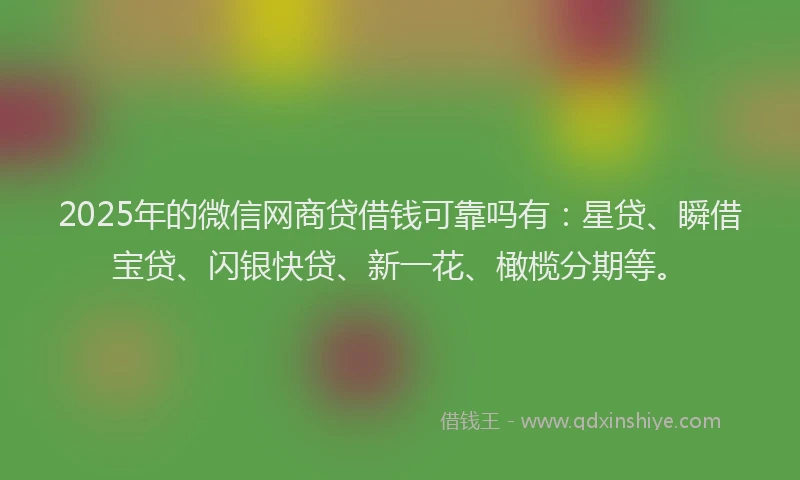 2025年的微信网商贷借钱可靠吗有：星贷、瞬借宝贷、闪银快贷、新一花、橄榄分期等。
