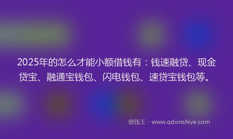 2025年的怎么才能小额借钱有：钱速融贷、现金贷宝、融通宝钱包、闪电钱包、速贷宝钱包等。