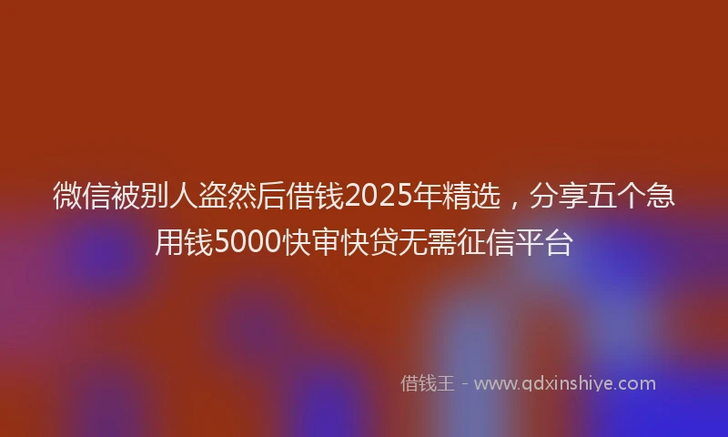 微信被别人盗然后借钱2025年精选，分享五个急用钱5000快审快贷无需征信平台