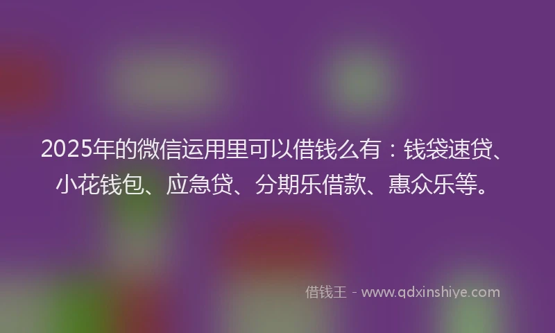 2025年的微信运用里可以借钱么有：钱袋速贷、小花钱包、应急贷、分期乐借款、惠众乐等。